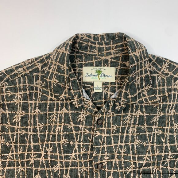 Island Shores Button Up Shirt Mens S Small Shark Gray Bamboo Graphic Cotton - Picture 4 of 9